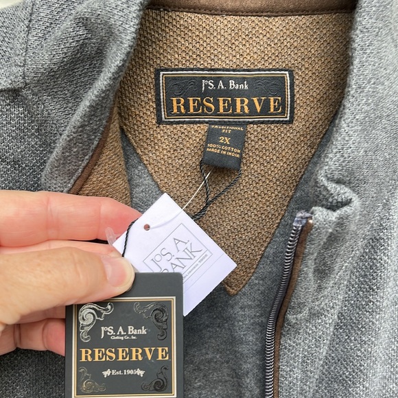 JOS A BANK RESERVE MENS GRAY BROWN ELBOW PADS ZIPPER JACKET-2X - Picture 3 of 12